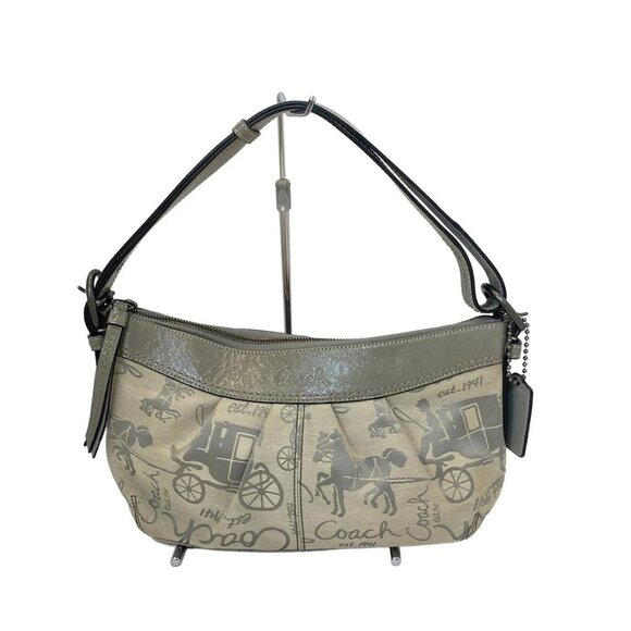 Auth COACH horse and carriage F15207 Cream Gray Jacquard Leather - Shoulder Bag - Picture 1 of 9